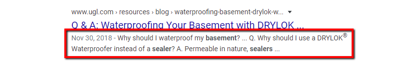 A meta description replaced by Google