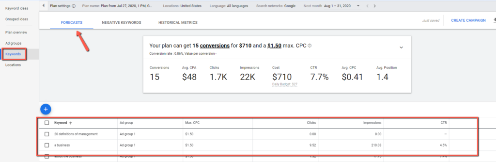 Adwords best sale planner tool