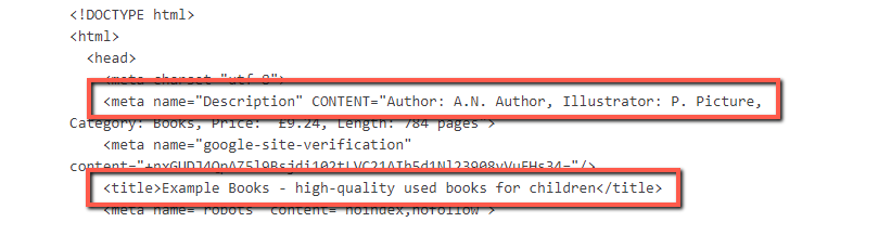 An example of meta data on a web page
