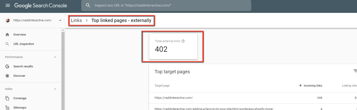Search Console top linked pages report