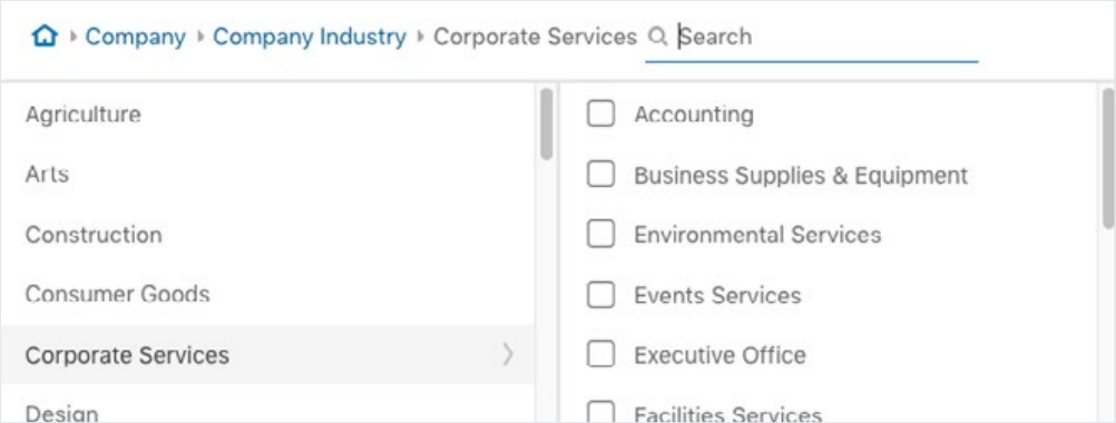 The company industry ad targeting option on linkedin