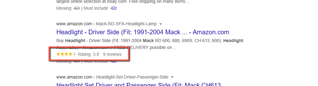 An example of product shema in a SERP