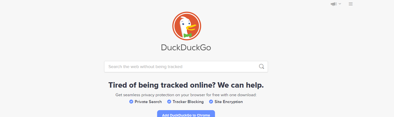 The DuckDuckGo homepage