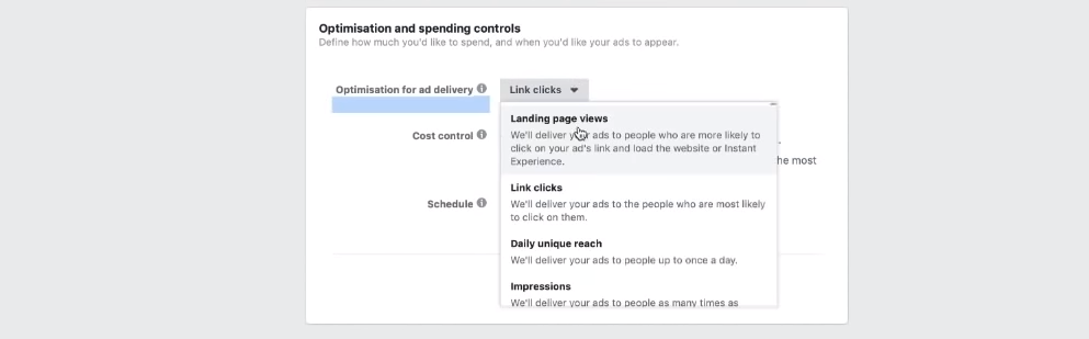 Facebook Ads Manager spending controls