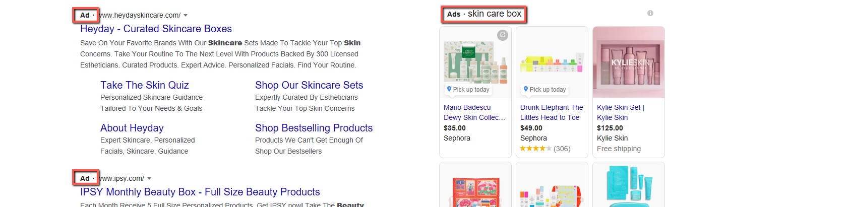 An example of PPC search ads for D2C brands