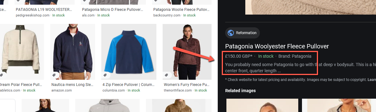 An example of shopping ads in Google image search