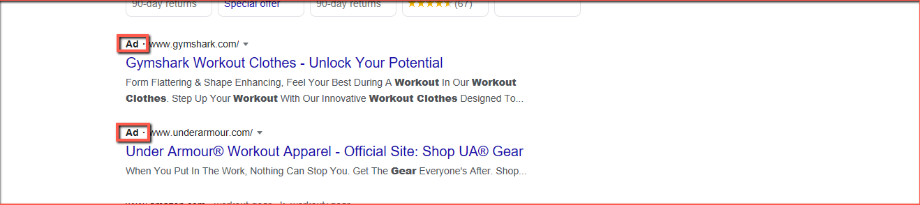 An example of Google PPC search ads for fashion brands
