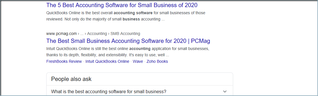 Google search results example for "business accounting software"