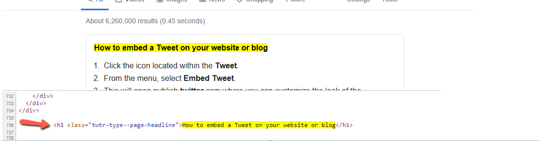 An example of when an h-tag is also used in a Google rich snippet