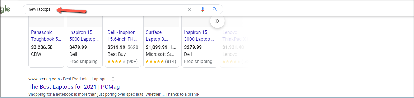 An example of a head keyword search in Google