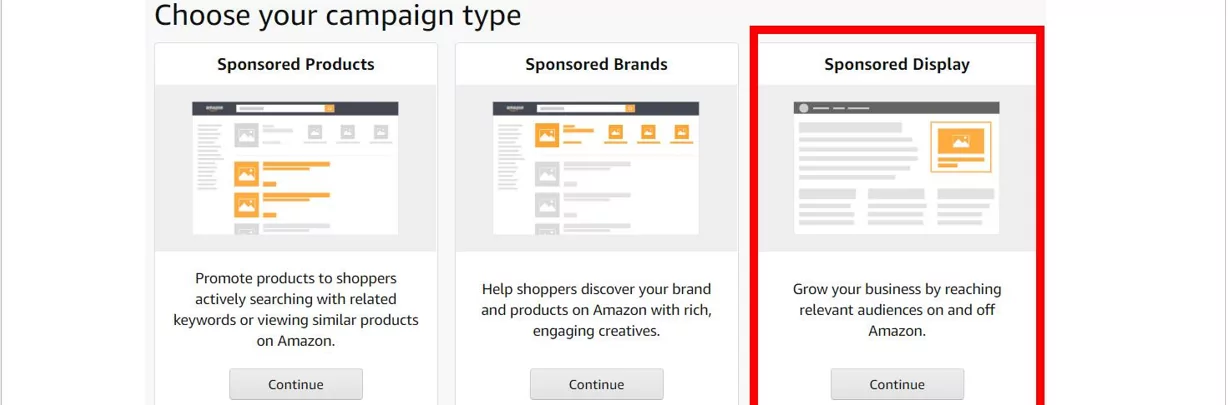 The options available for ad campaign type on Amazon