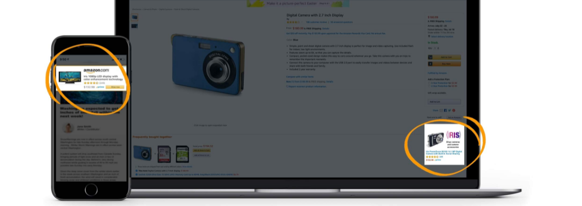 An example showing where Display Ads appear on Amazon's shopping marketplace