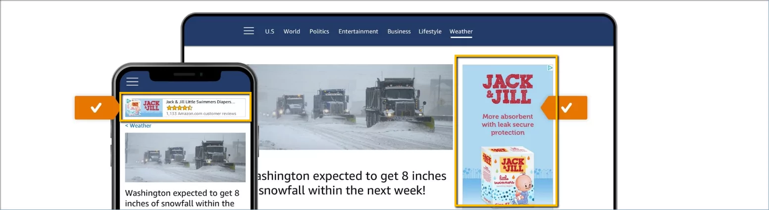 An image showing examples of Amazon Display Ads on a desktop or mobile browsers