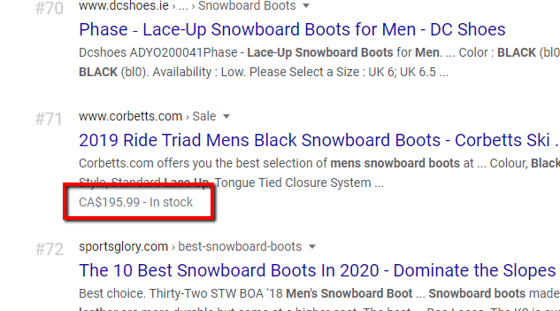 Example of schema on serp