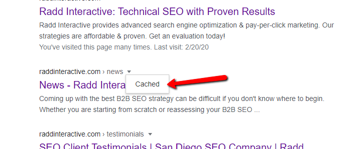 Check cache menu in Google