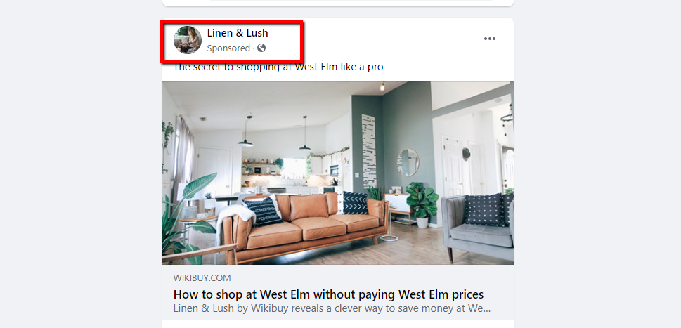 A Facebook feed image ad for furniture