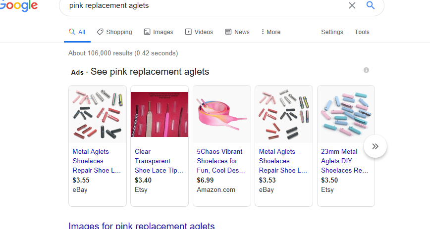 Google Shopping search results example