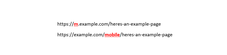 examples of m dot URLs and mobile sub directory URLs