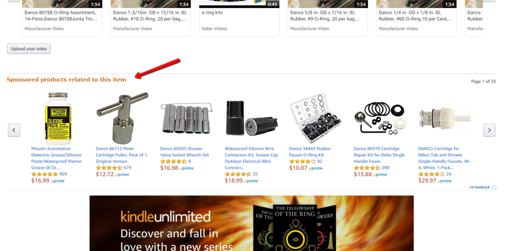 Sponsored Products on an Amazon product page