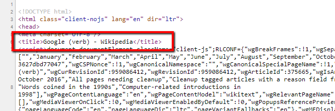 A wikipedia meta title tag in HTML